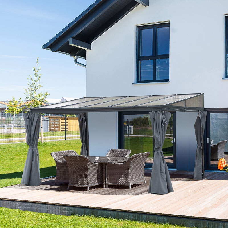 Milanna 4 x 3(m) Outdoor Hardtop Gazebo w/Curtains, Lean to Pergola Grey