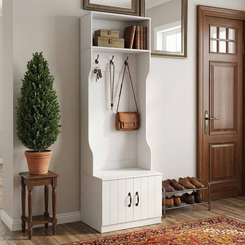 23.5" Wide 3-In-1 Hall Tree, Padded Seating Bench & Multi-Functional Storage Zones, Anti-Tip Design Suitable For Mudroom, Entryway