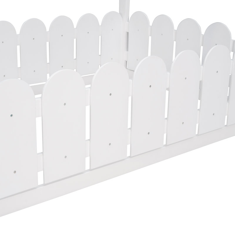 {Les lattes ne sont pas incluses} Structure de lit simple en bois avec clôture, pour enfants, adolescents, filles, garçons {Blanc} {ANCIEN SKU: WF194274AAK}