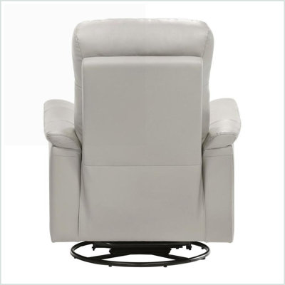 Recliner, Modern Silver Top Grain Leather Swivel Glider with Manual Pull-Tab | Silver | Solid Wood,Plywood