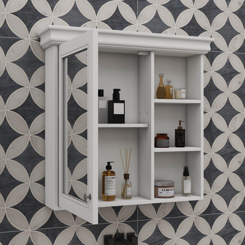 Armoire à pharmacie murale moderne avec miroir, armoire murale 30 po x 28 po avec rangement et tablettes ouvertes, Blanc