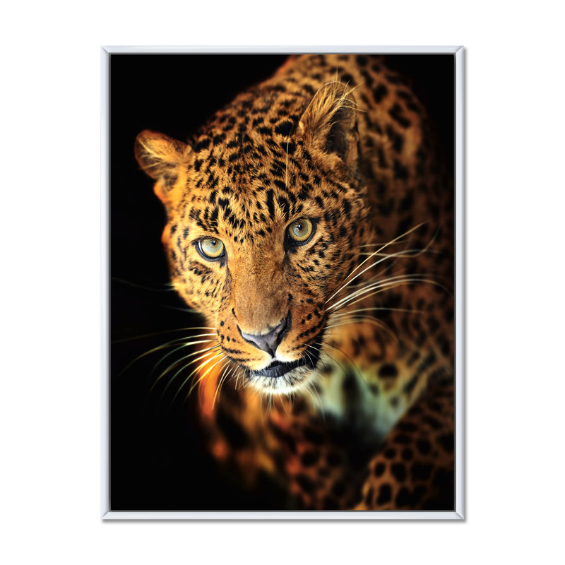 Portrait d'un léopard - reproduction sur toile, H 32 po x l 16 po, Cadre flottant blanc