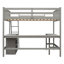 Lit mezzanine double avec tablettes et bureau, lit mezzanine en bois avec bureau - Gris
