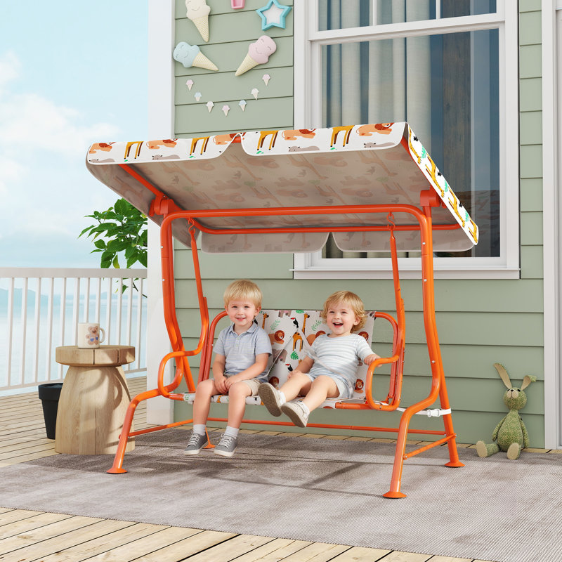 2 Person Porch Swing with Canopy, White/Orange, Orange