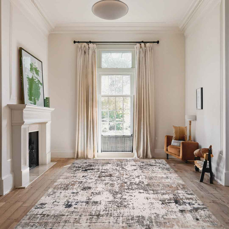 Lorenz Brushstroke Texture Cream Modern Area Rug Soft Polyester Pile with Cotton Blend Backing Style Carpet