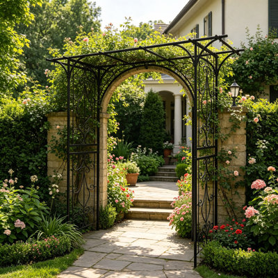 Arche de jardin en métal robuste - L 80 po x l 20 po x H 80 po en acier galvanisé antirouille et tonnelle plate thermolaquée pour plantes grimpantes
