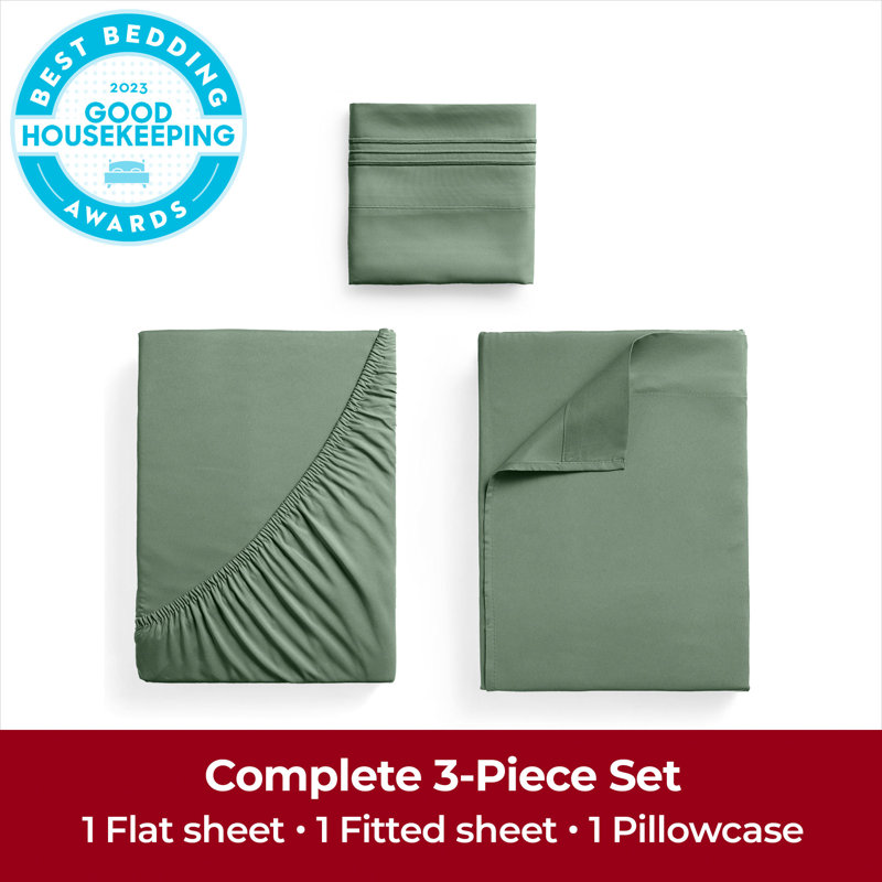 Ensemble de draps Mellanni 1800, Ensemble de draps pour lit simple avec deux taies , Sauge