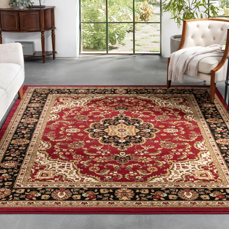 Tapis rouge Cobbins Medallion Kashan, Rectangulaire 3 pi 11 po x 5 pi 3 po