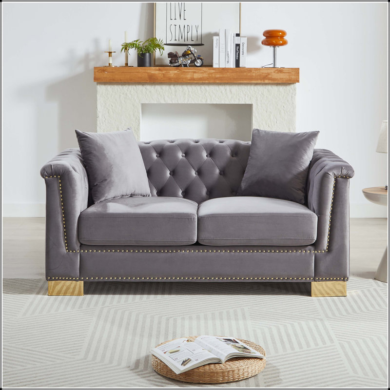 Causeuse Chesterfield 62 po Classic, Velours gris
