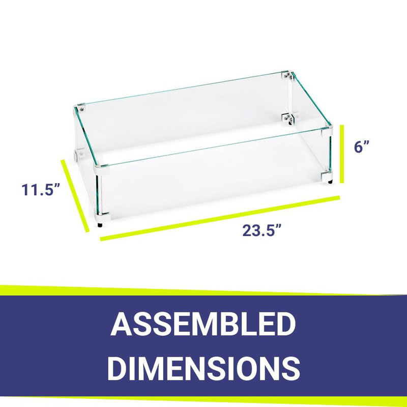 Pare-étincelles rectangulaire en verre trempé, H 6 po x l 23,5 po x p 11,5 po