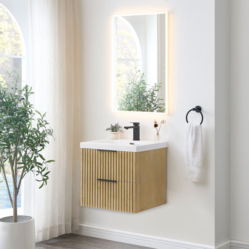 Livia 24" Wall-mounted Single Bathroom Vanity with White Artificial Drop-in Sink with Mirror