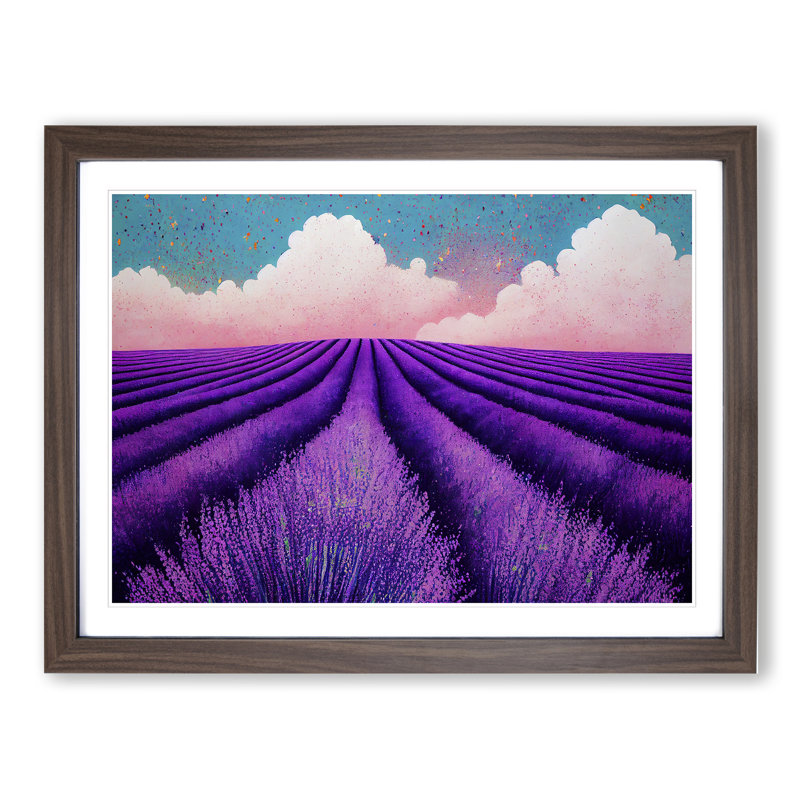 Head Turning Flower Field - Single Picture Frame Print, 46cm H x 64cm W x 2cm D, Walnut