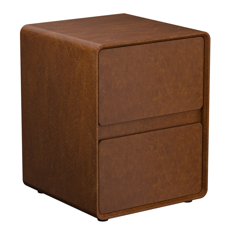 15.8" Wide Fully-Assembled Faux Leather Narrow Nightstand, Brown, Individual