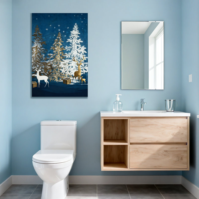 Animaux, hiver, forêt, cerf, neige, arbres, étoiles, cadeaux, H 24 po x l 16 po