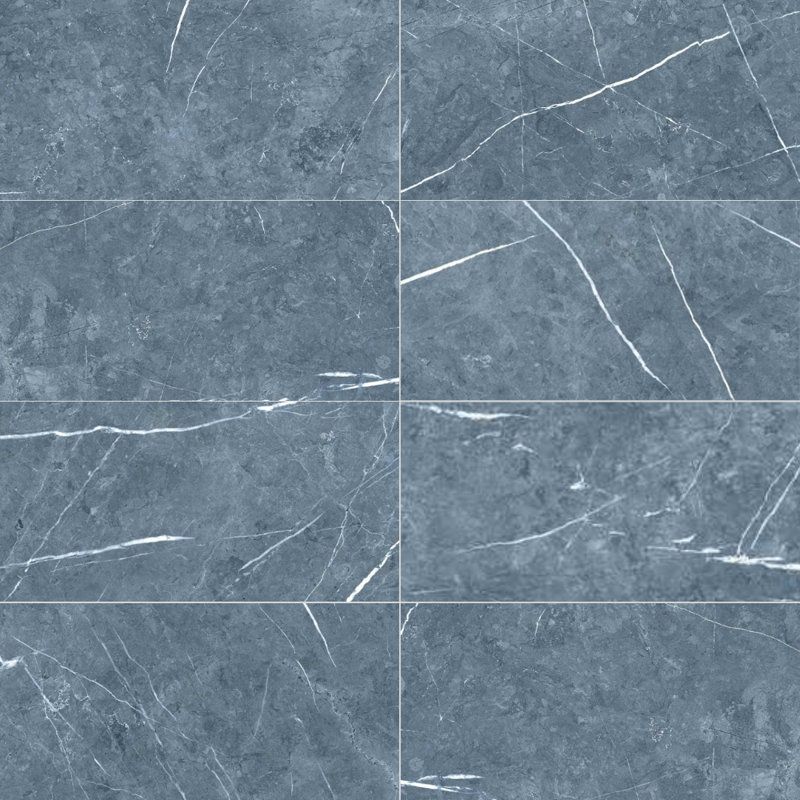 Carrelage mural et de sol Opera 12" x 24" en porcelaine mat aspect marbre, Bleu