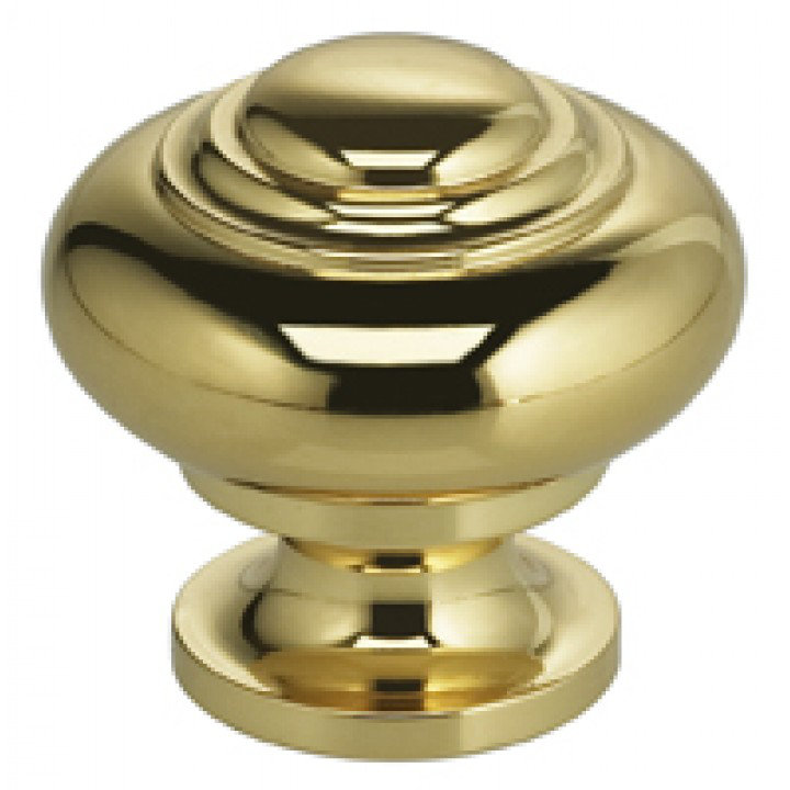 Classic & Modern Round Knob, Polished Brass, 1.19" H x 1.19" W x 1.13" D