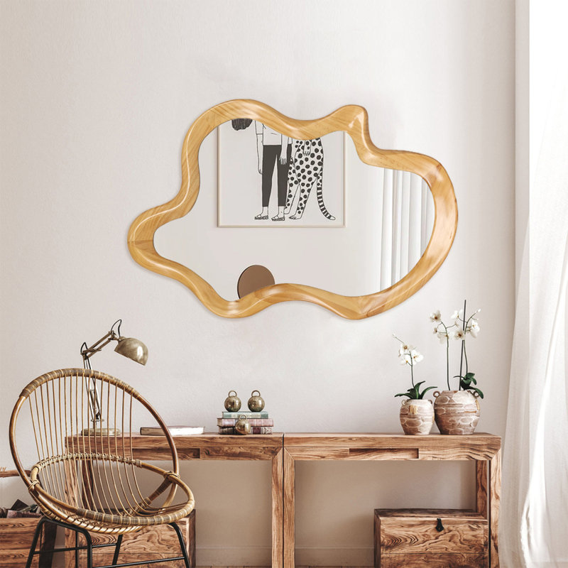 Miroir mural 33,46 "x 22,24" de forme irrégulière avec cadre en bois naturel
