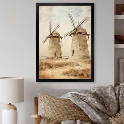 Vintage Windmill Sepia View I - Wind Turbines Wall Art