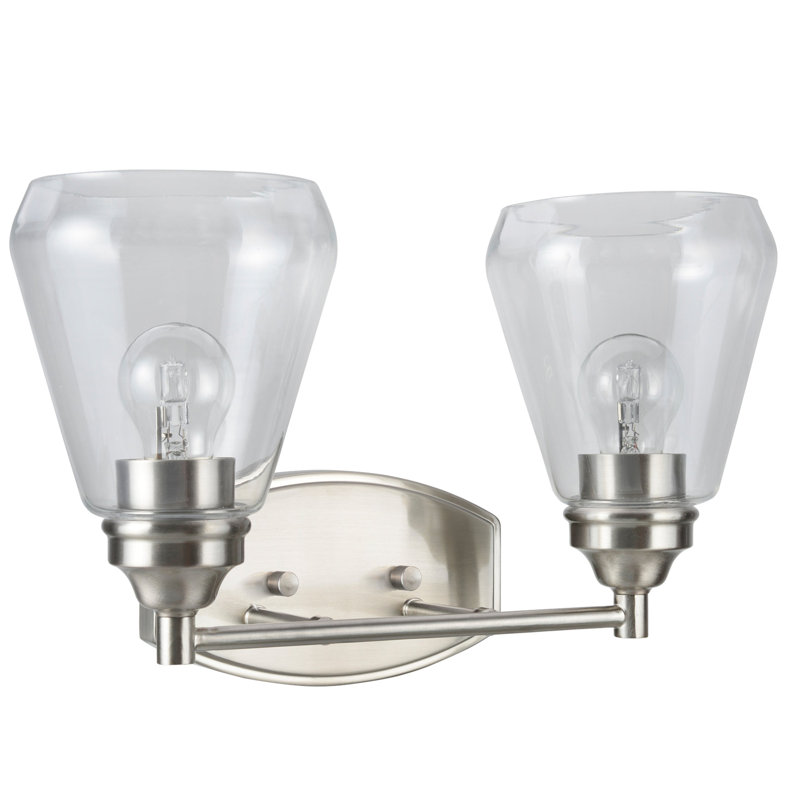 Éclairage pour meuble-lavabo 2 lumières en métal transitionnel Crosson, Nickel satiné