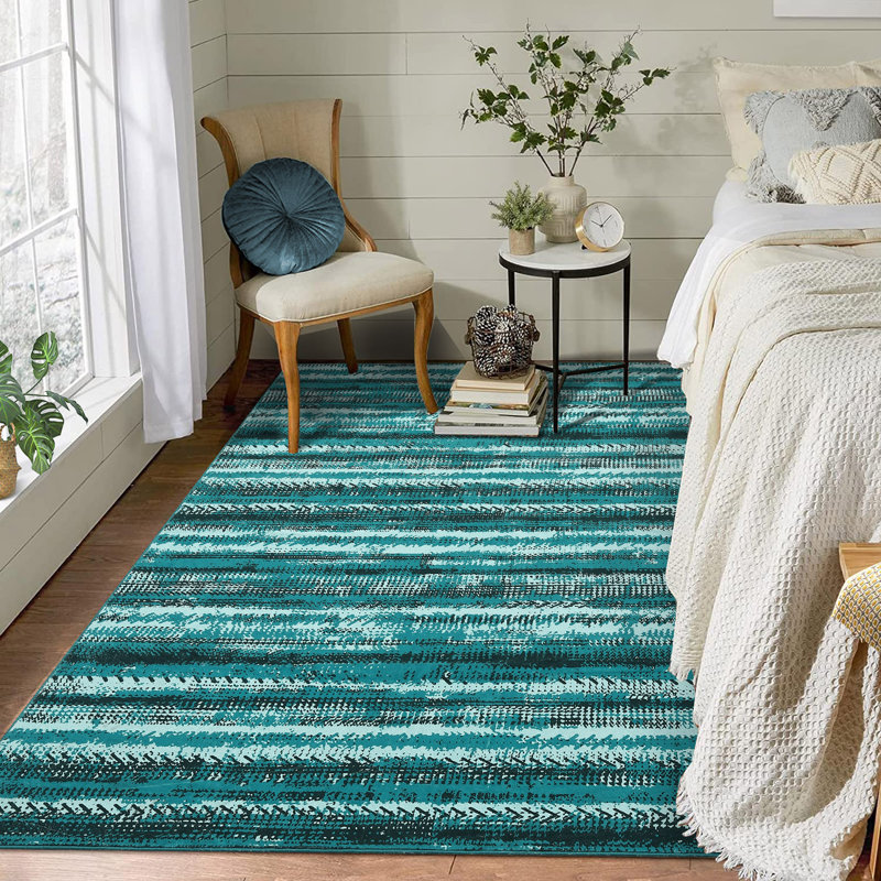 Tapis vert / blanc en polyester tissé à la machine Klae Southwestern, Rectangle 8 pi x 10 pi