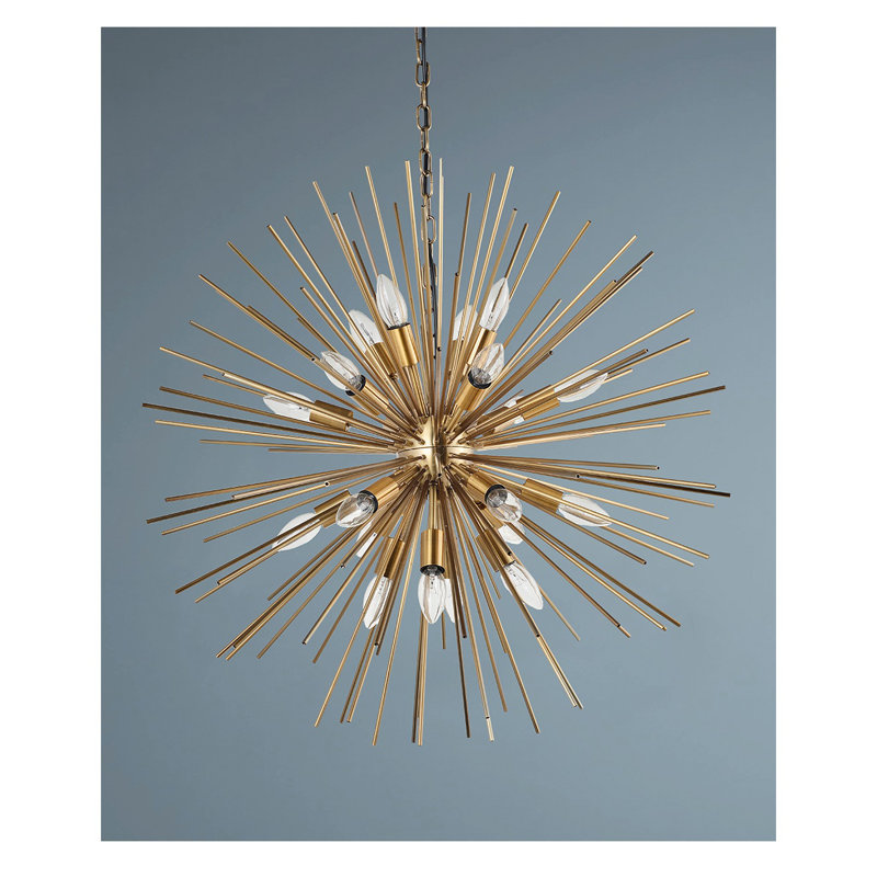 Lustre spoutnik en laiton antique 12 lumières NovaBurst, H 20 po x l 20 po