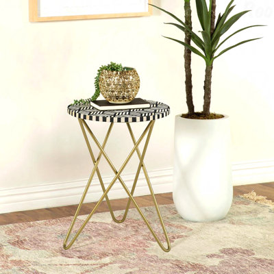 Accent Table With Black White And Gold Top