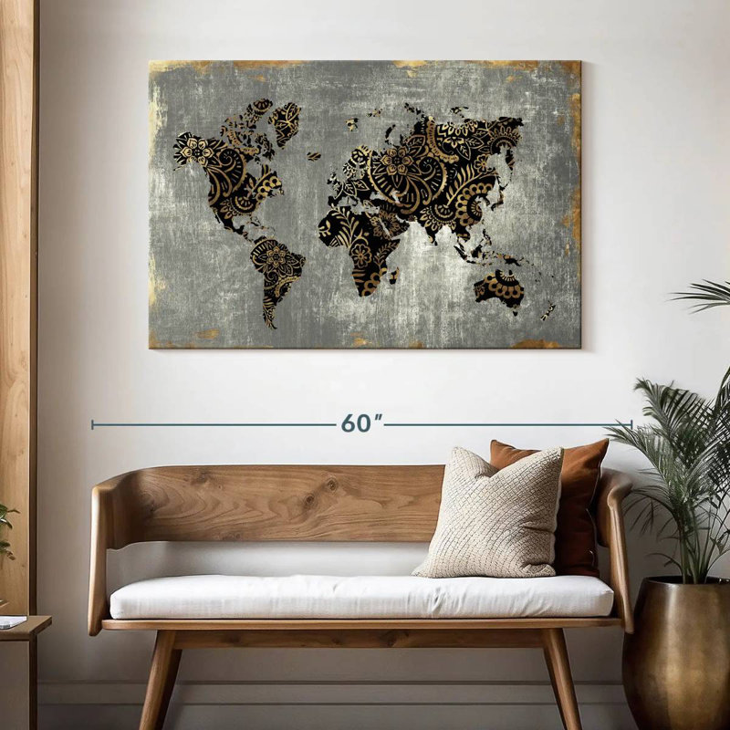 Aliaz Gold World Map, 32" H x 48" W