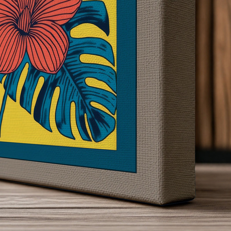 Tropical Blooms Botanical - Wrapped Canvas, 30x20 - 76.2 x 50.8 cm, Taupe Border