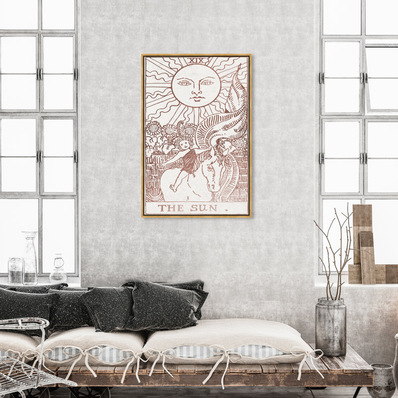 Sun Tarot, zodiaque or rose - impression, Toile encadrée d'or, H 45 po x l 30 po