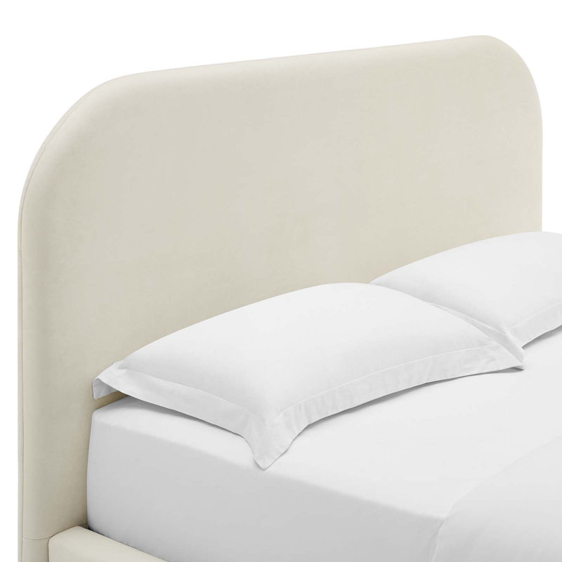 Keynote Upholstered Fabric Curved Platform Bed, Alabaster, Queen