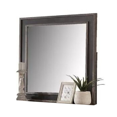 Dresser Mirror, Rustic Brown And Charcoal Gray Wood Frame, 36 Inch