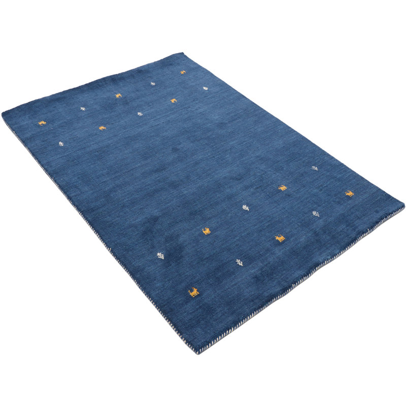 Handwoven Wool Gabbeh Uni Blue Rug, Rectangle 300 x 400cm