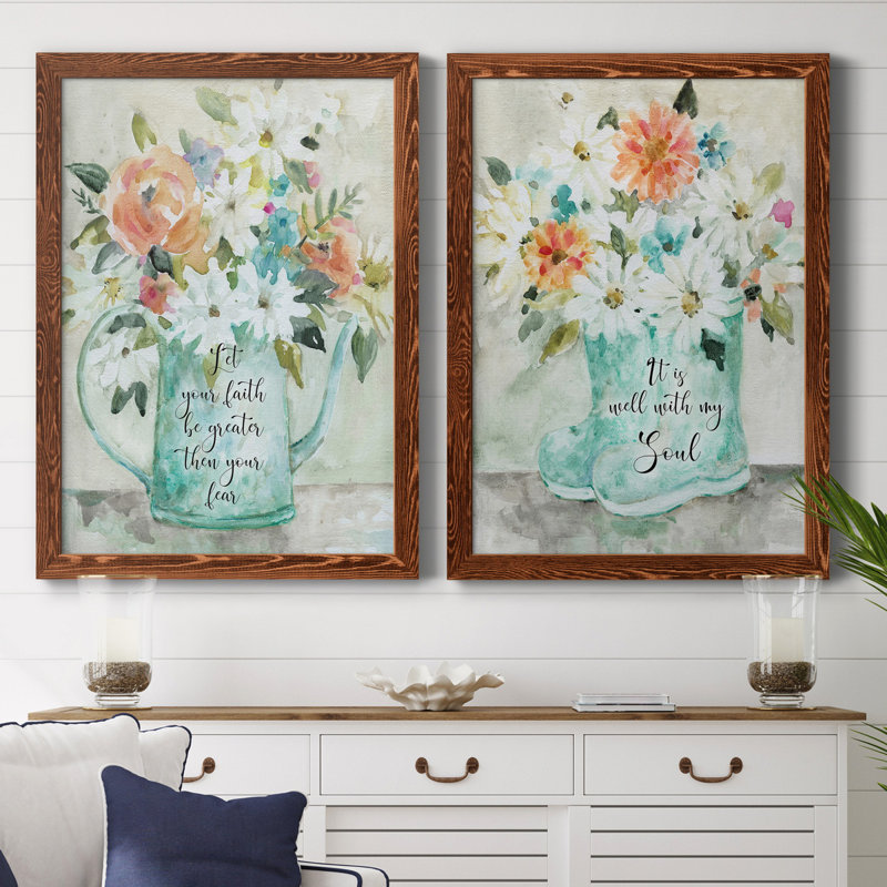 «Daisy Pitcher Bouquet», ensemble de 2 reproductions d'art, Toile avec cadre érable, L 23 po x H 32 po