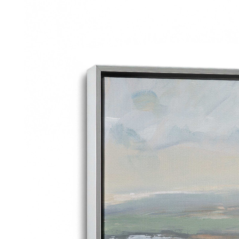 «Hazy Beach at Dawn», ensemble de 2 impressions sur toile, Cadre flottant en chrome poli, H 13 po x l 38 po x P 1,75 po