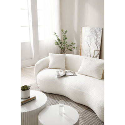 Modern Sofa Mid Century Curved Sofa, Boucle Fabric Couch For , Office, Apartment,