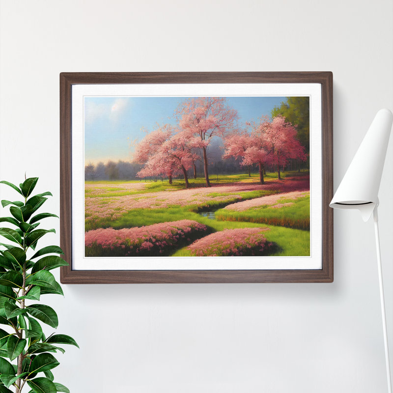 Spring Meadow Landscape - Framed Print, 34cm H x 46cm W x 2cm D, Walnut