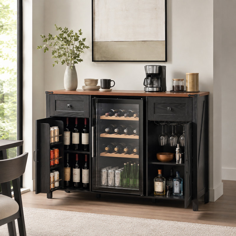 Bar Olmsted Farmhouse avec mini prise de courant pour réfrigérateur et supports de rangement, Noir