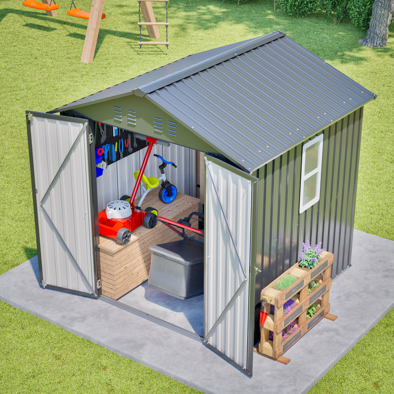 Remise de rangement en métal l 6 pi x P 6 pi avec portes et fenêtre verrouillables, noir