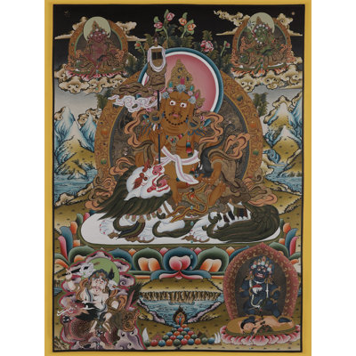 Hand-Painted “Panch Kubera – Five-Aspect Tibetan God of Wealth” Thangka | 36.2"H × 26.8"W Cotton Canvas, 24-Carat Gold Highlights
