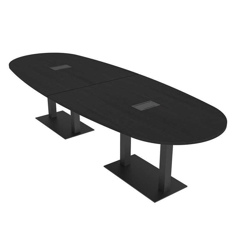 Table de réunion ovale avec module d'alimentation et de données pour 6 personnes, L 144 po x l 48 po, Cyprès noir, Noir mat