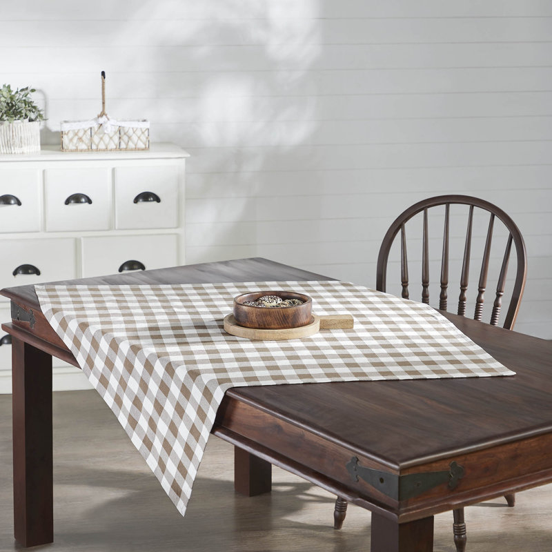 Annie 40x40 Brown and White Cotton Buffalo Check Table Topper