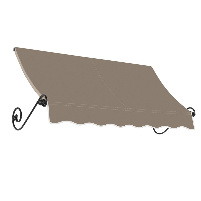 Awntech Charleston Acrylic Fabric Awning with Iron Scroll Arms, Taupe, 36" H x 40.5" W x 36" D
