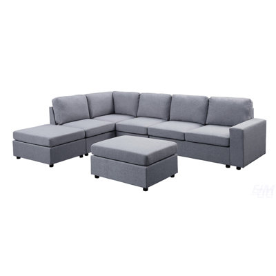 120 Inch Linen 7 Seat Reversible Modular Sectional Sofa With Ottoman For Versatile Seating And Comfort, Sectional