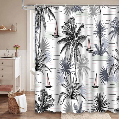 Beautiful Botanical Seamless Surf Blue Shower Curtain with 12 Hooks