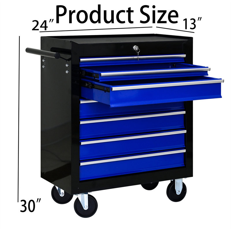 24'' W Steel Side Chest with Wheels, Black/Blue