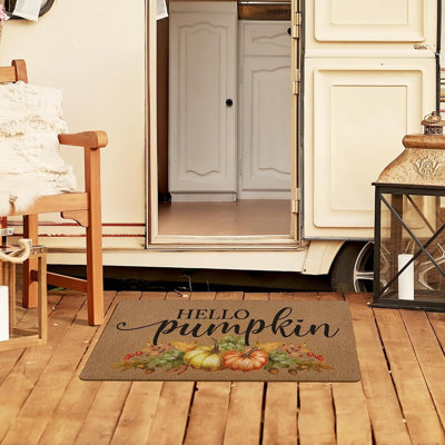 30 x 17 Inch Hello Pumpkin Fall Doormat – Autumn Welcome Non-Slip Entryway Rug for Indoor & Outdoor Home Décor