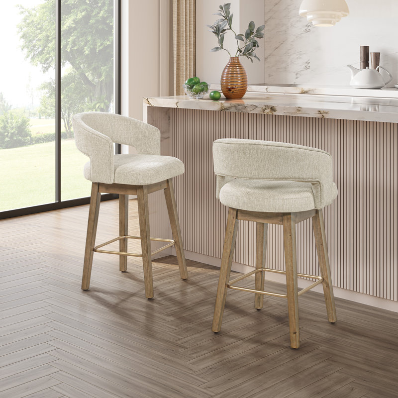Tabouret de comptoir Elsie, Linen White/Medium Oak