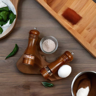 Large Bamboo Salt and Pepper Bowls by HTB, Divided Salt cellar with Swivel Lid and Spoon, Seasoning Containers with Magnetic Lid to Keep Dry, Mini Spo