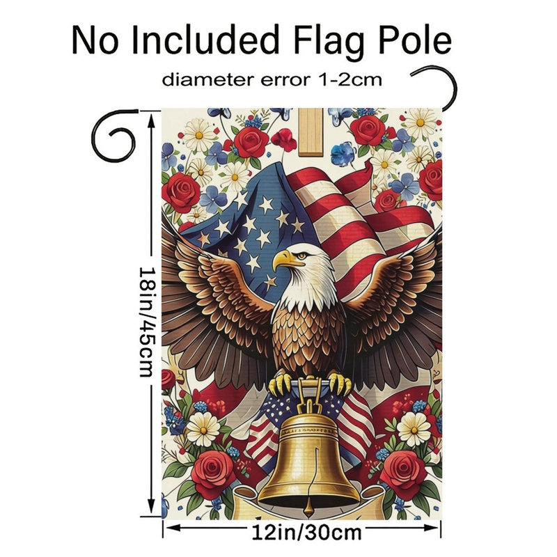 Drapeau de jardin floral avec aigle à tête blanche et Liberty Bell
