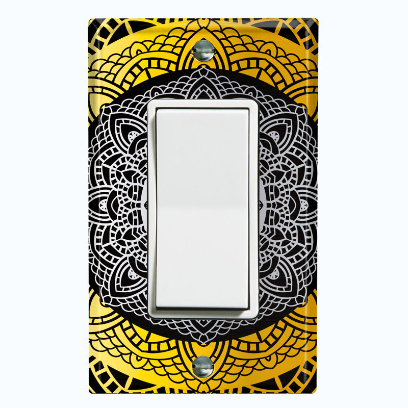 Yellow Black Mandala Circle Patterned 1 - Gang Rocker Standard Wall Plate
